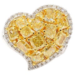 Fancy Intense Yellow Diamond Heart Cluster Ring 3.95 Carats 18K YG *1 of a Kind*