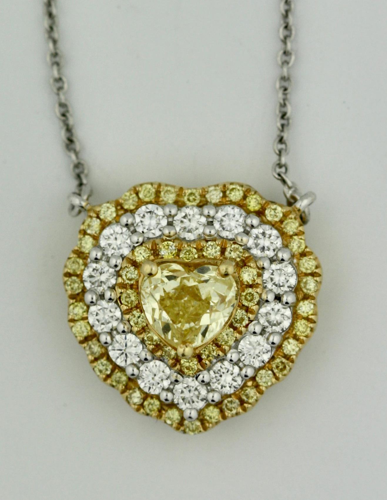 Round Cut Fancy Intense Yellow Diamond Pendant Necklace