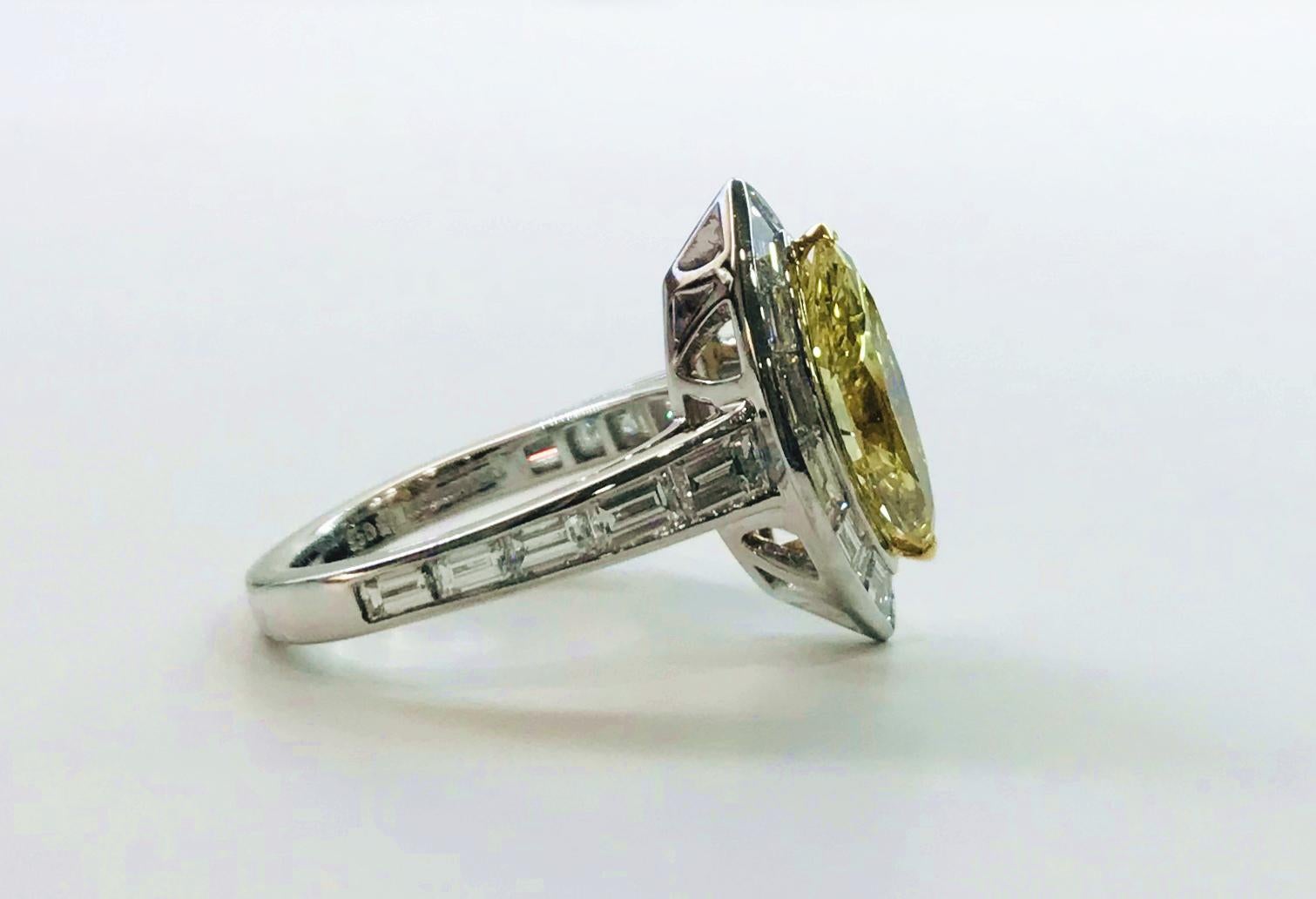 Contemporary Fancy Intense Yellow GIA Certified Diamond Ring For Sale