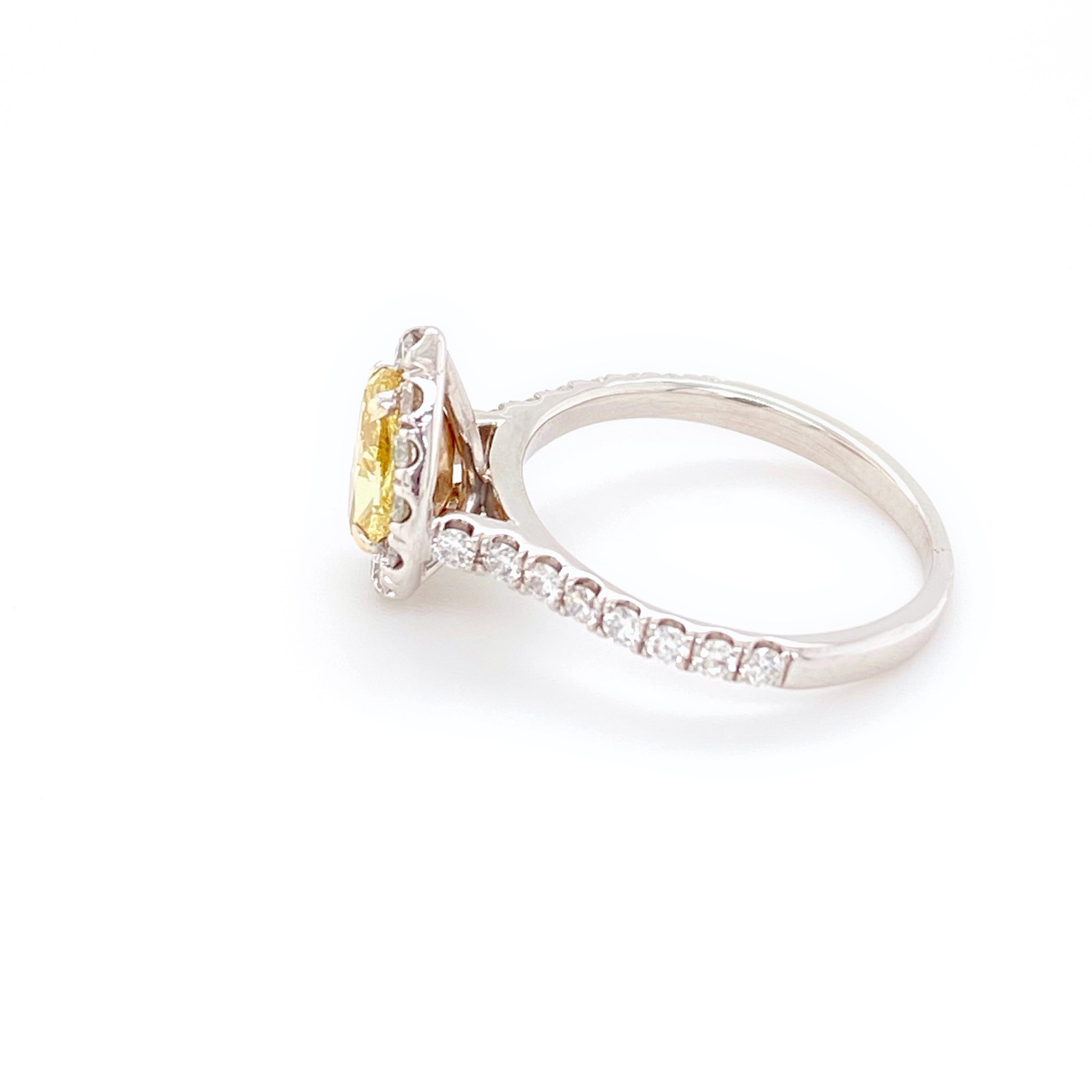 Fancy Intense Yellow Pear Shape Diamond Halo Ring 1.60 Carat 14 Karat GIA 5