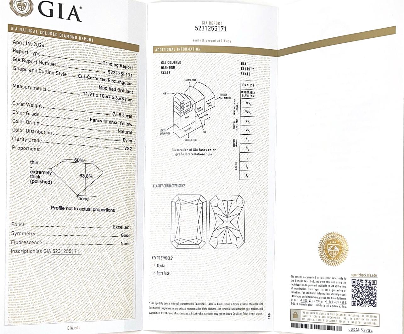 Fancy Intense Yellow Radiant Diamond And White Diamond Engagement Ring, GIA For Sale 1