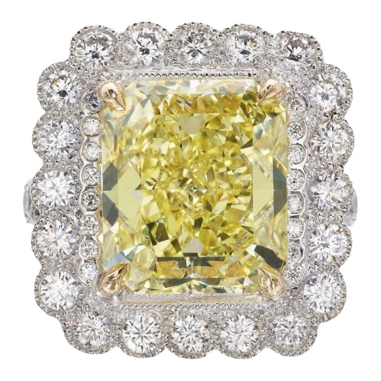 Anello di fidanzamento con diamante giallo intenso e diamante bianco, GIA