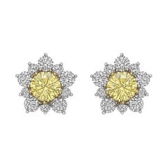 Fancy Intense Yellow White Diamond Cluster Earrings