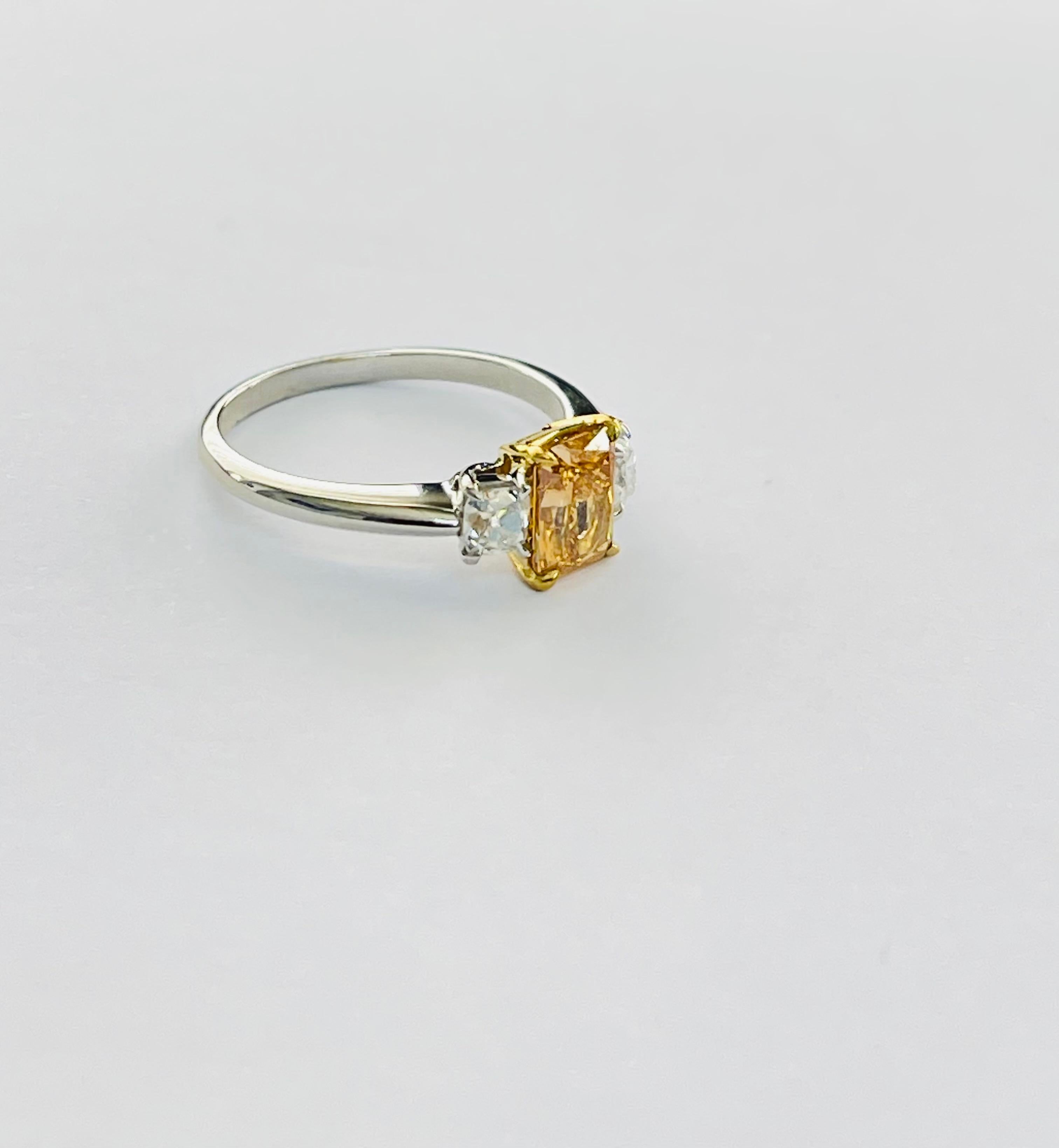 Fancy Intense Yellowish Orange Engagement Ring In 22K Yellow Gold And Platinum.  For Sale 2
