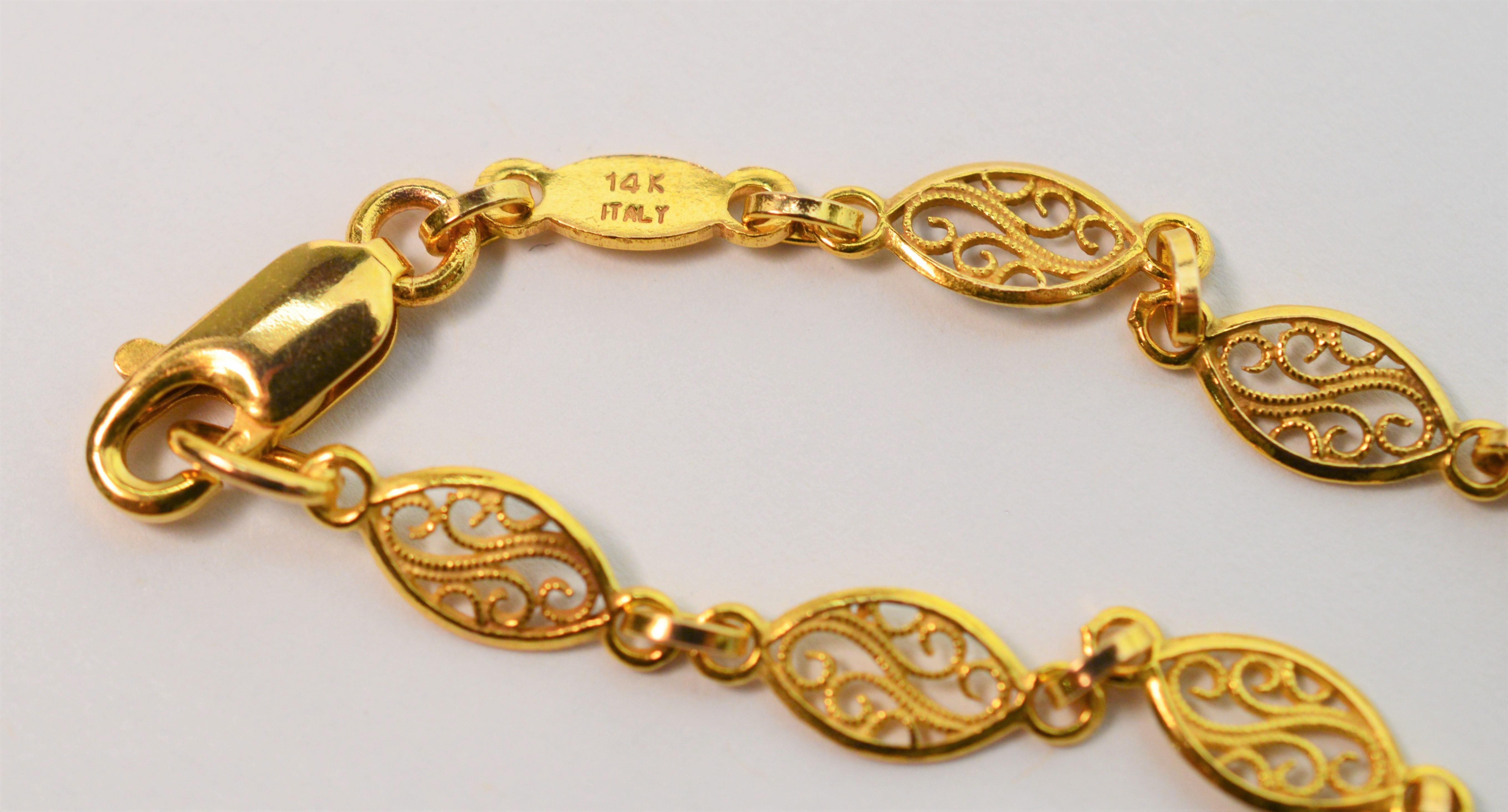 Women's Fancy Italian Filigree 14 Karat Yellow Gold Chain Necklace