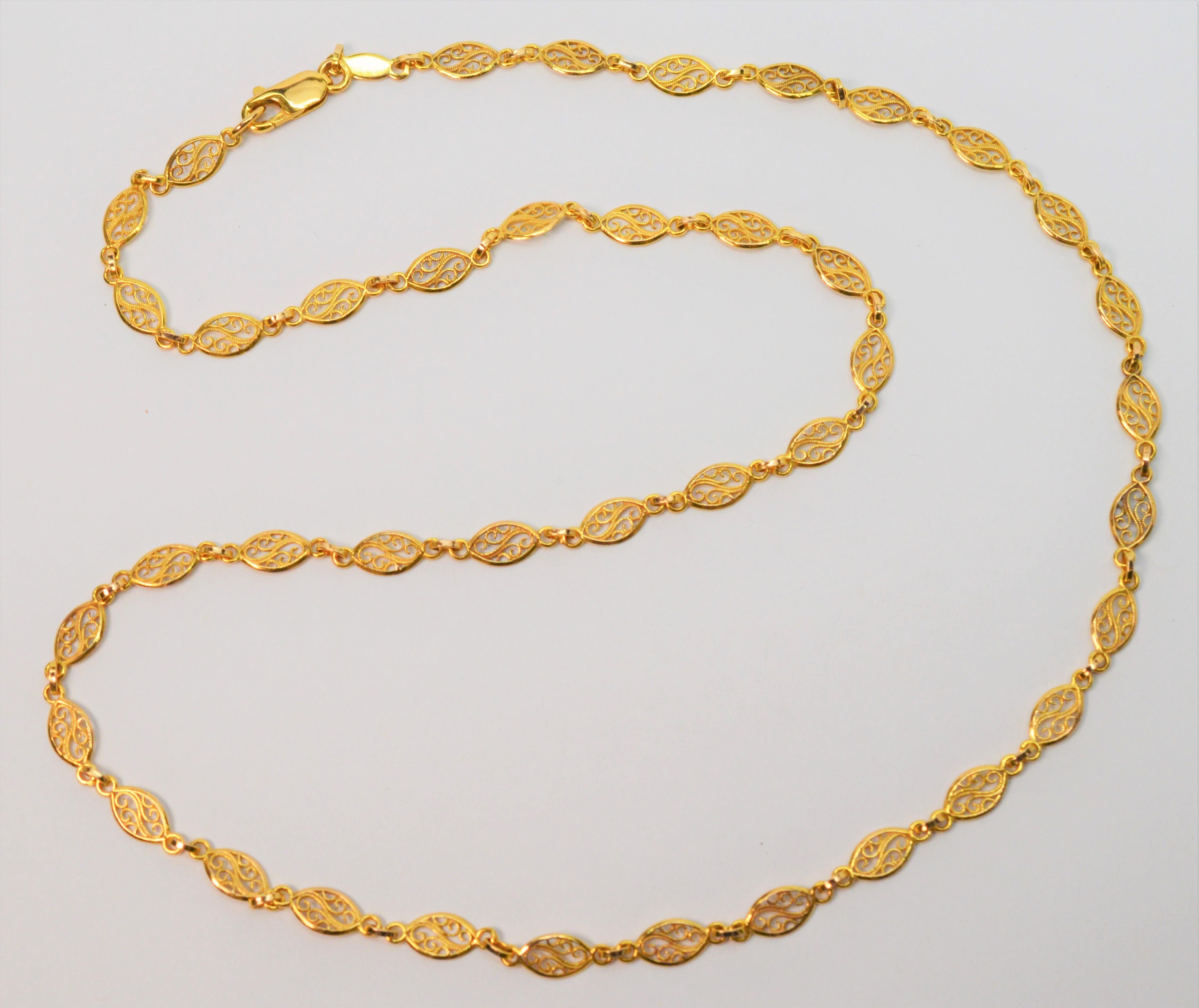 Fancy Italian Filigree 14 Karat Yellow Gold Chain Necklace 1