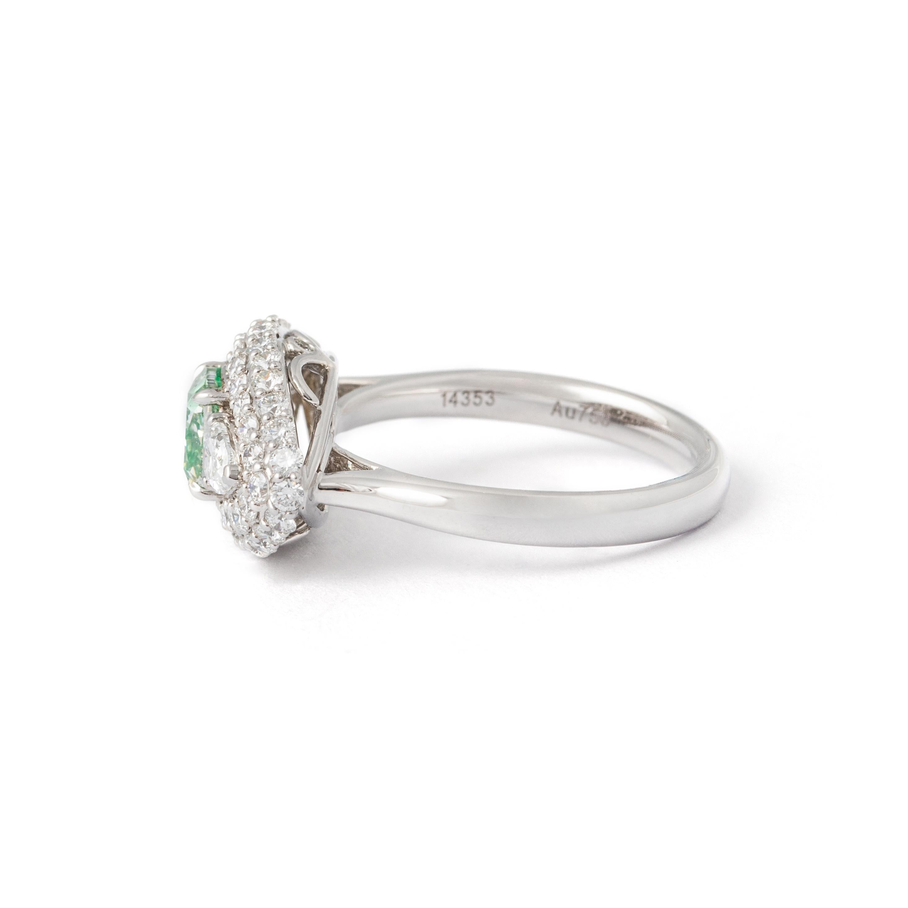 Women's or Men's Fancy Light Grayish Greenish Yellow Natural Diamond Ring For Sale