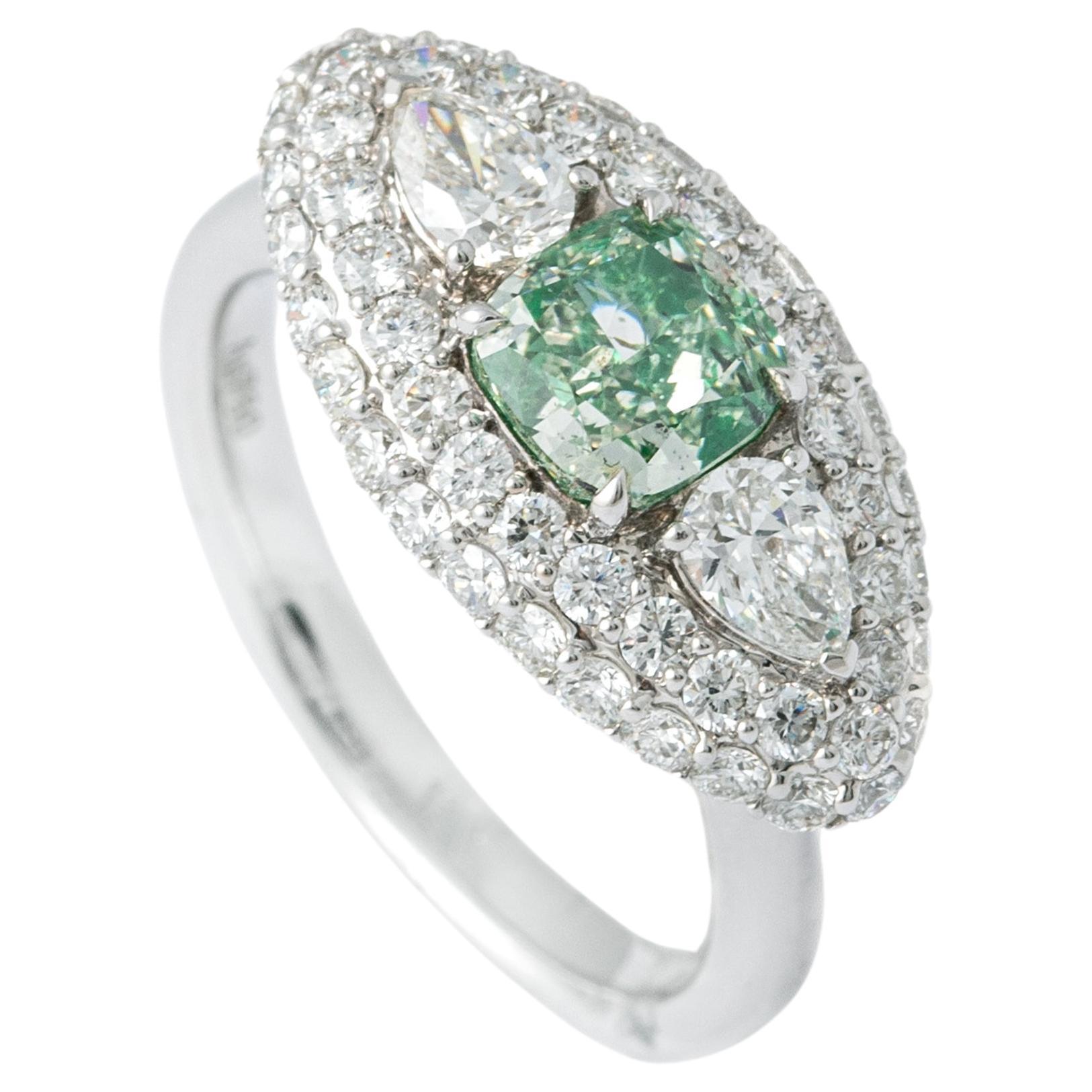 Fancy Light Grayish Greenish Yellow Natural Diamond Ring For Sale