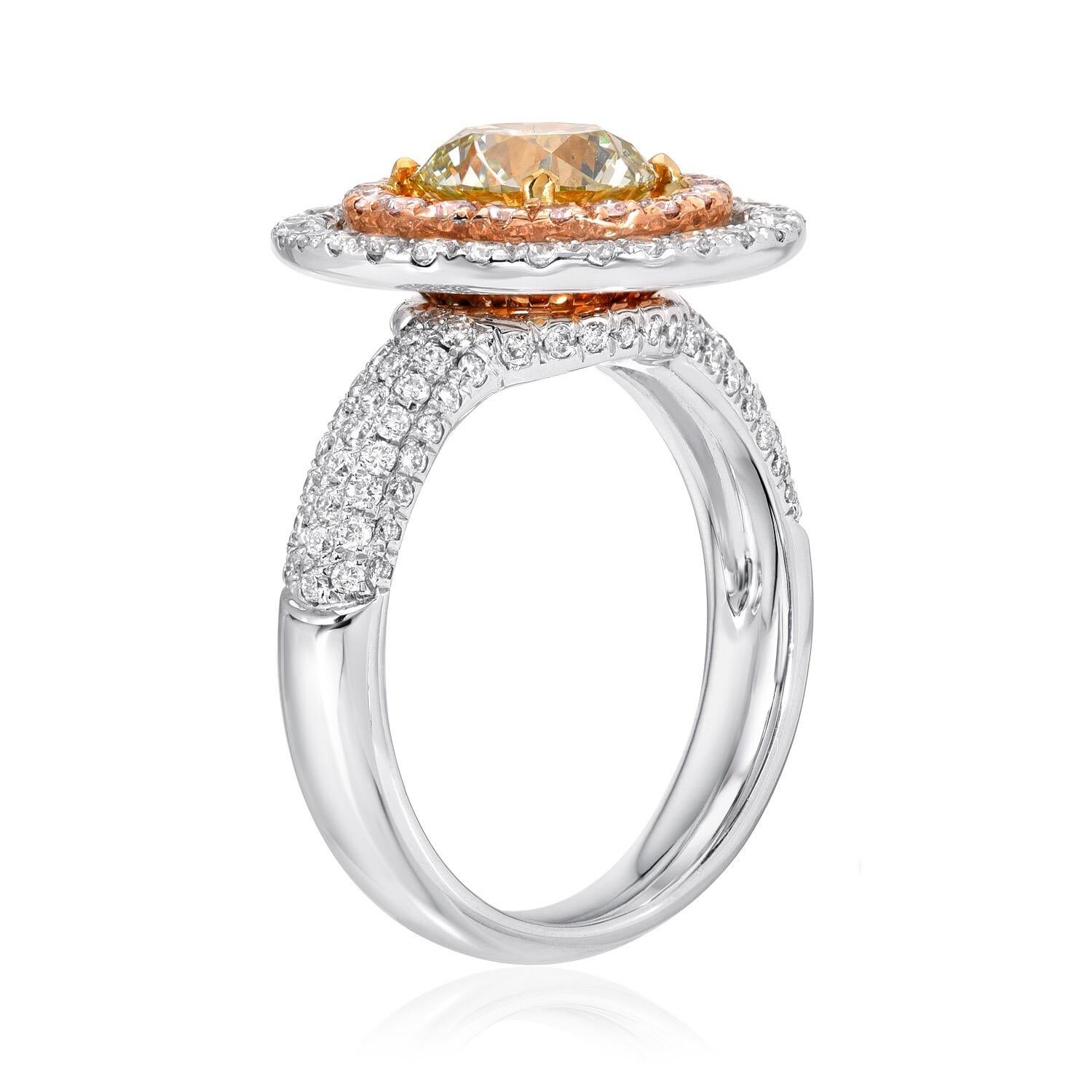 Round Cut Yellow Diamond Ring GIA Certified 1.63 Carats