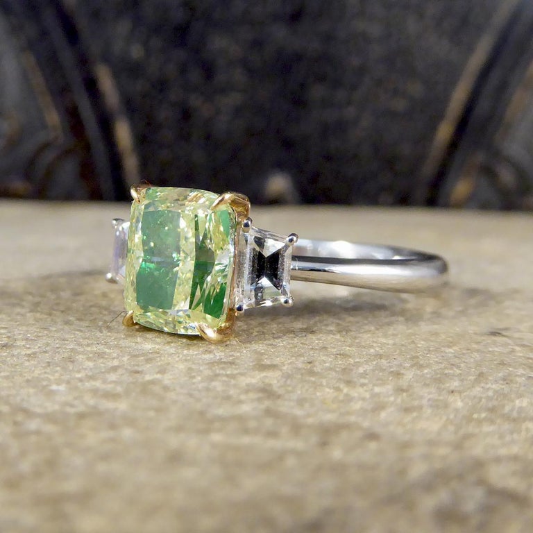 Fancy Light Green 2.40ct Diamond ThreeStone Ring in 18ct White and