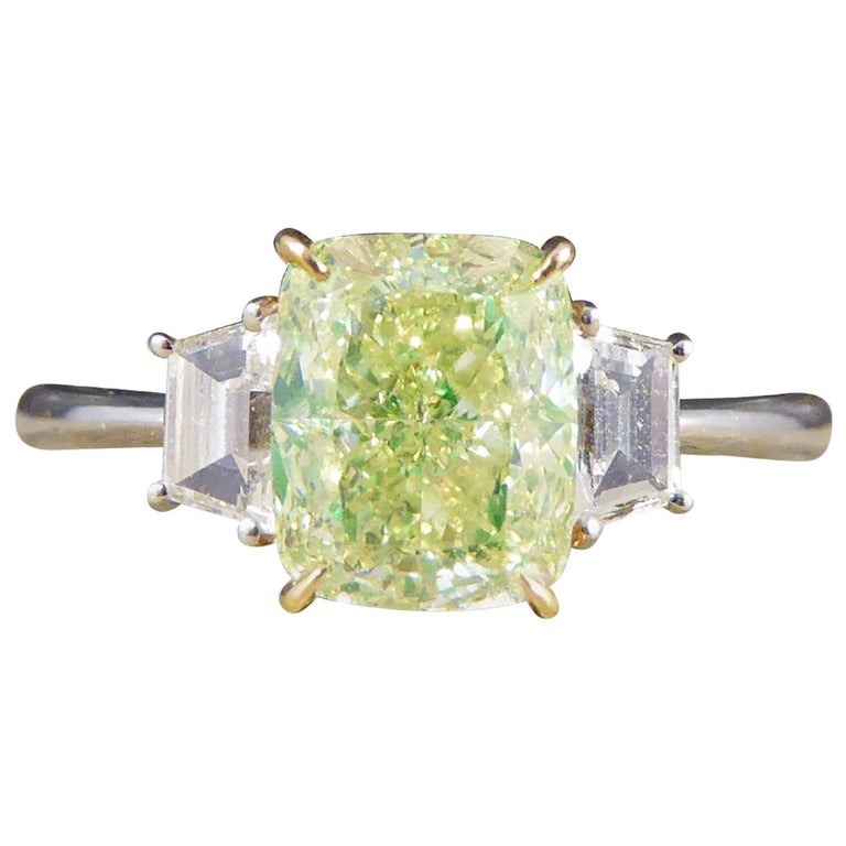 Fancy Light Green 2.40ct Diamond Three-Stone Ring in 18ct White and Rose  Gold at 1stDibs | light green diamond ring, light green diamond engagement  ring, light green engagement ring