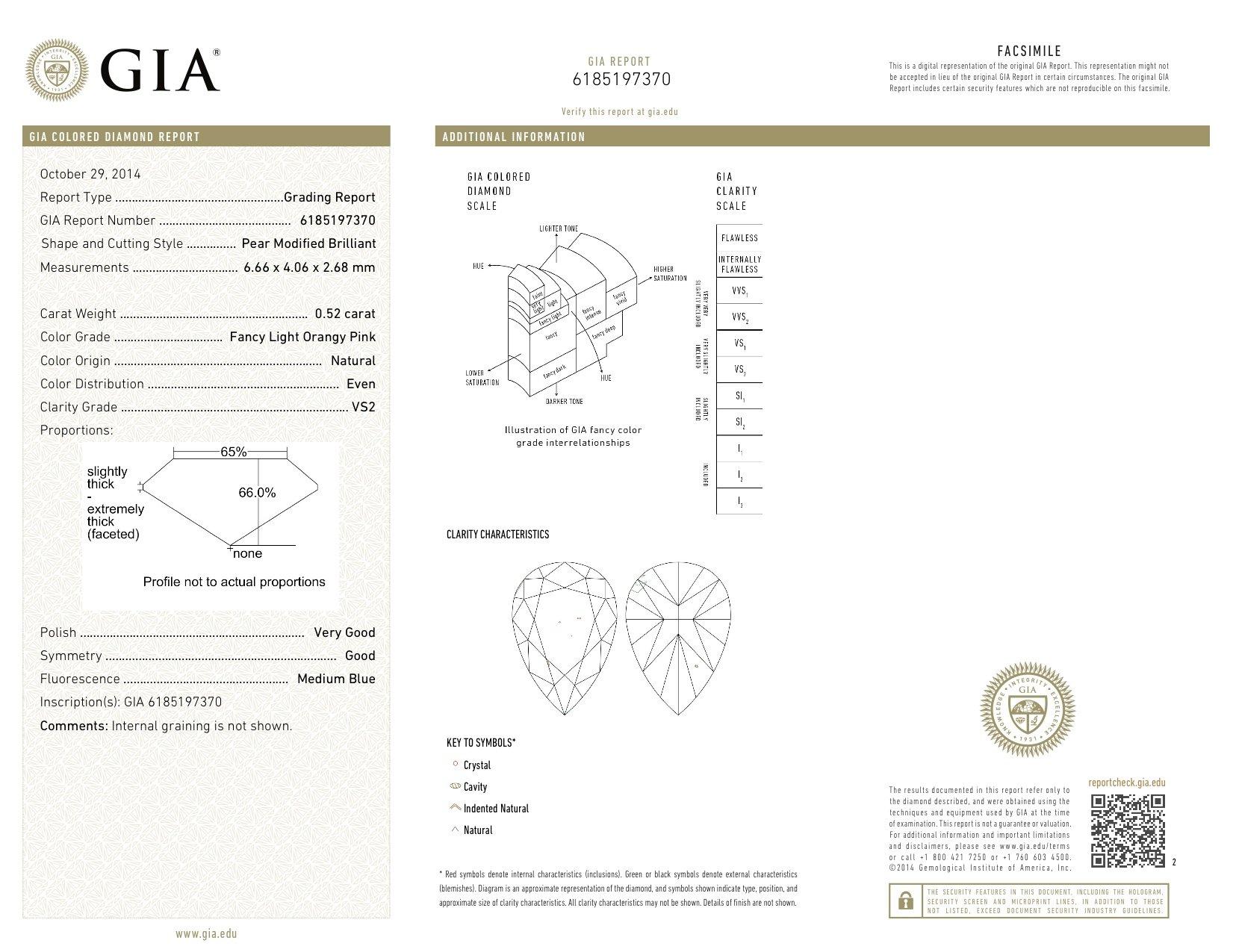 Modern Fancy Light Orangy Pink Diamond Pendant GIA Certified 0.52 Carat 