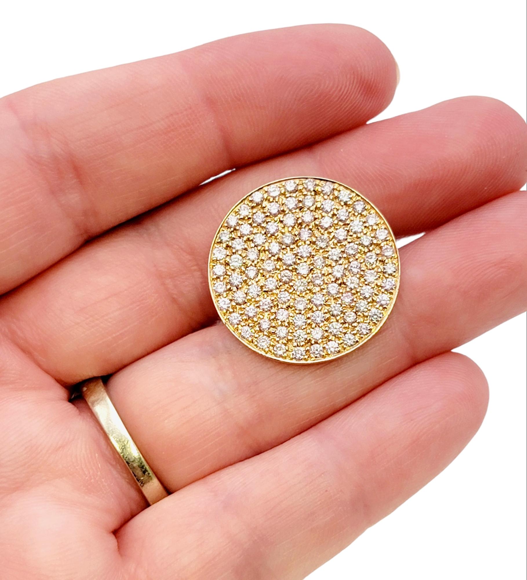 Fancy Light Pink Pave Diamond Disc Cocktail Ring 18 Karat Rose and Yellow Gold For Sale 5