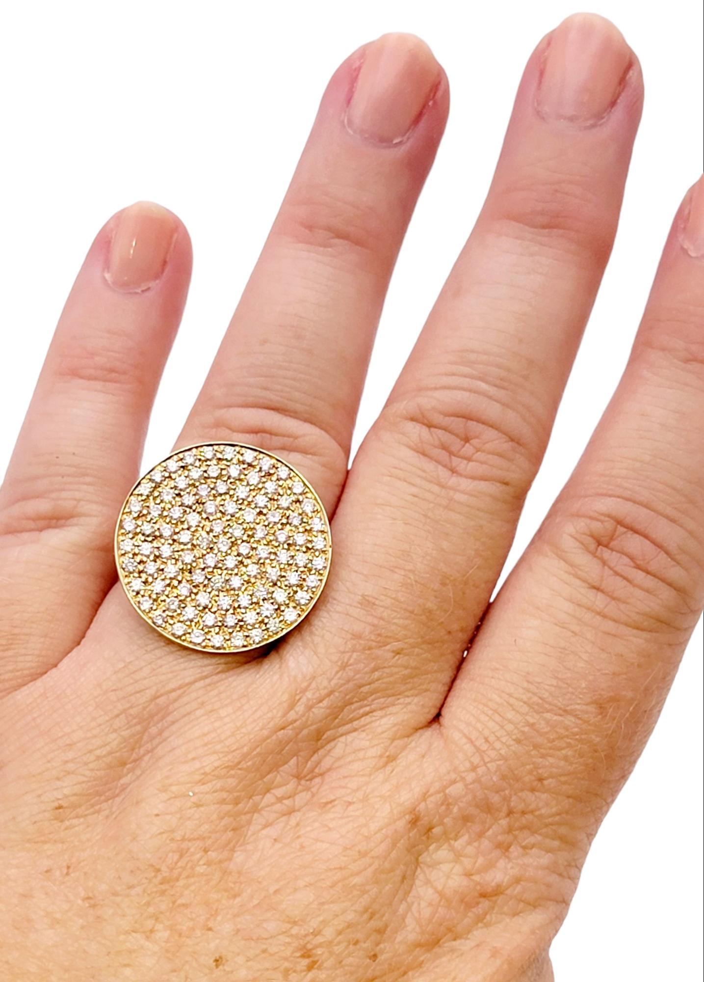 Fancy Light Pink Pave Diamond Disc Cocktail Ring 18 Karat Rose and Yellow Gold For Sale 6