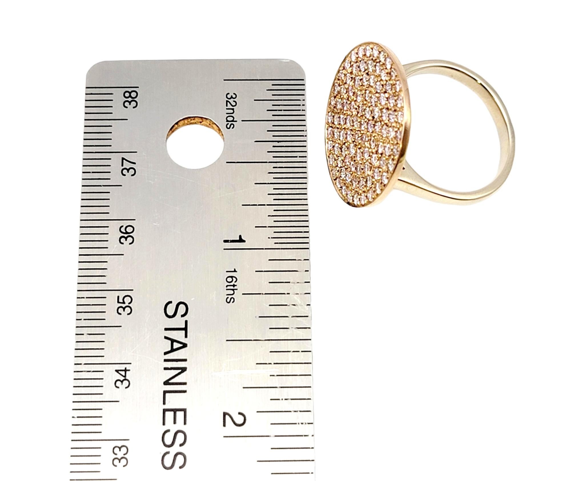 Fancy Light Pink Pave Diamond Disc Cocktail Ring 18 Karat Rose and Yellow Gold For Sale 7