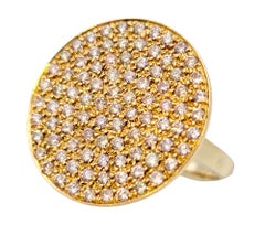 Fancy Light Pink Pave Diamond Disc Cocktail Ring 18 Karat Rose and Yellow Gold