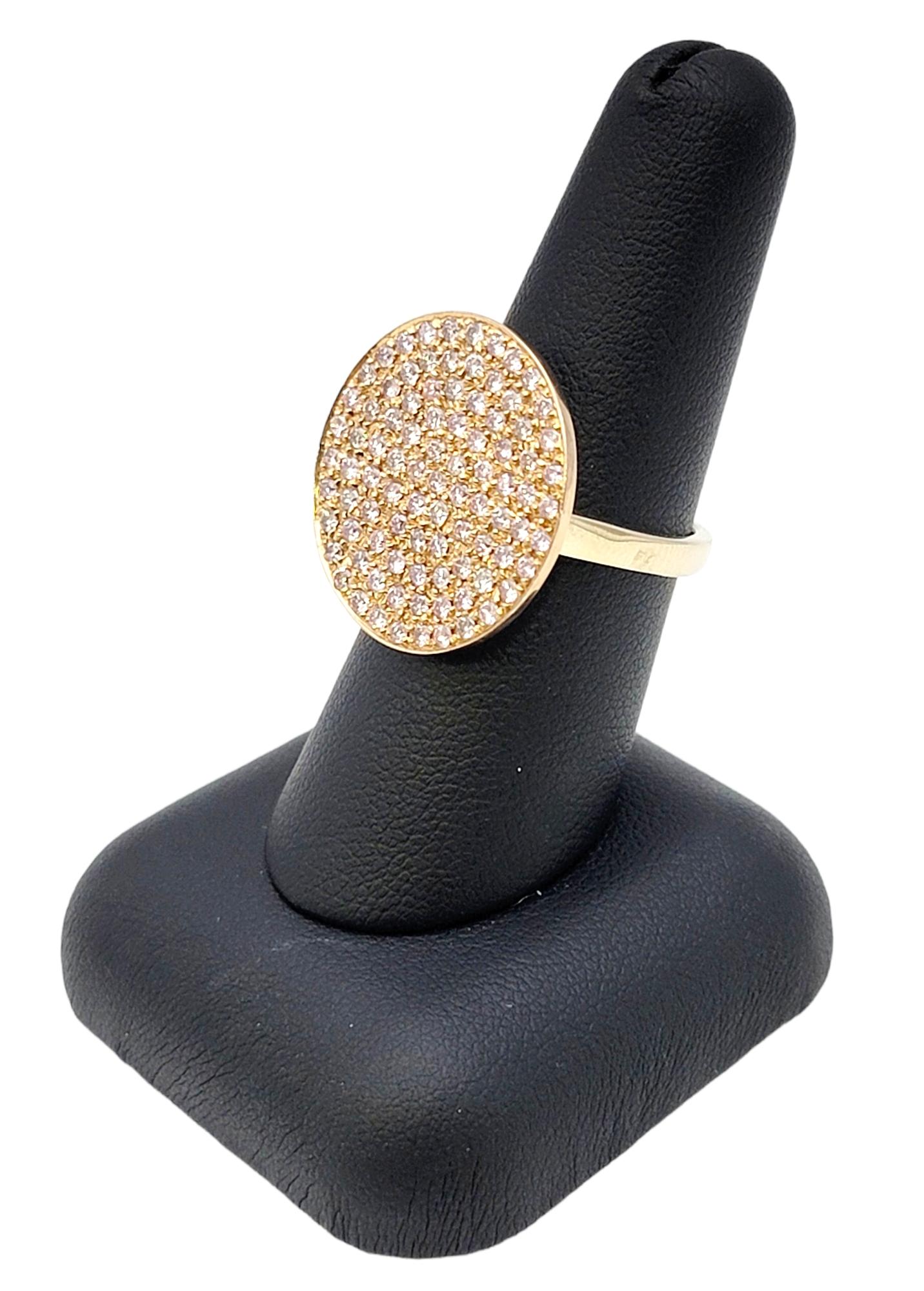 Fancy Light Pink Pave Diamond Disc Cocktail Ring 18 Karat Rose and Yellow Gold In Good Condition For Sale In Scottsdale, AZ