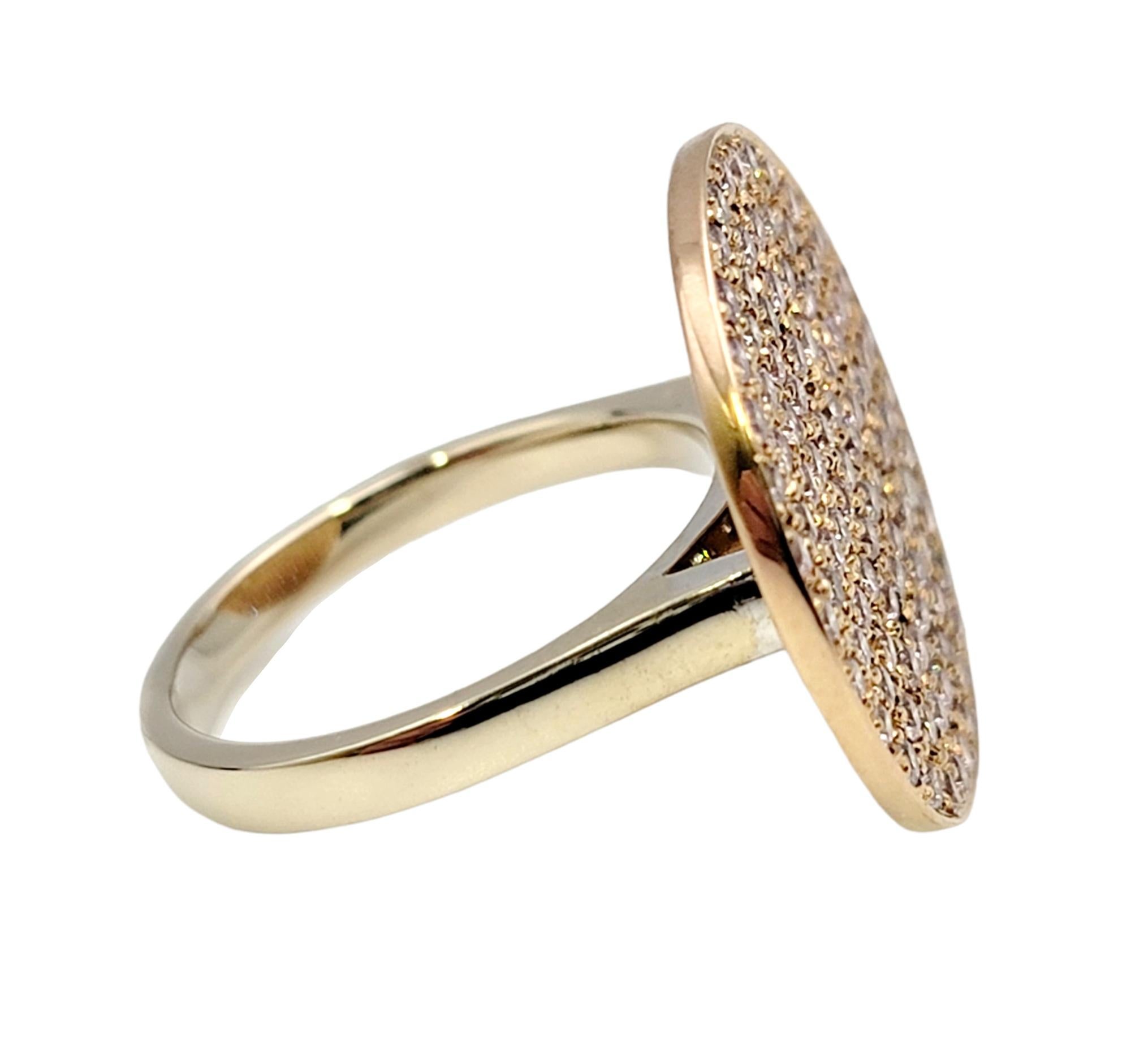 Fancy Light Pink Pave Diamond Disc Cocktail Ring 18 Karat Rose and Yellow Gold For Sale 1