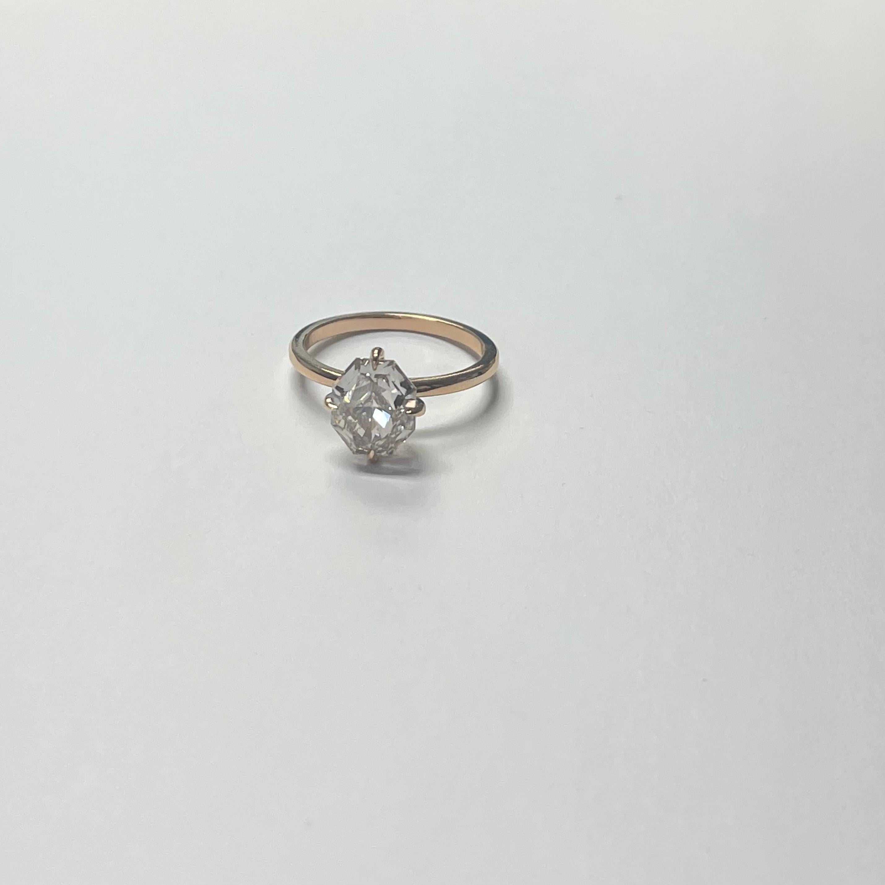 Bague de fiançailles en or rose avec diamant octogonal de couleur brun rosé, GIA en vente 2