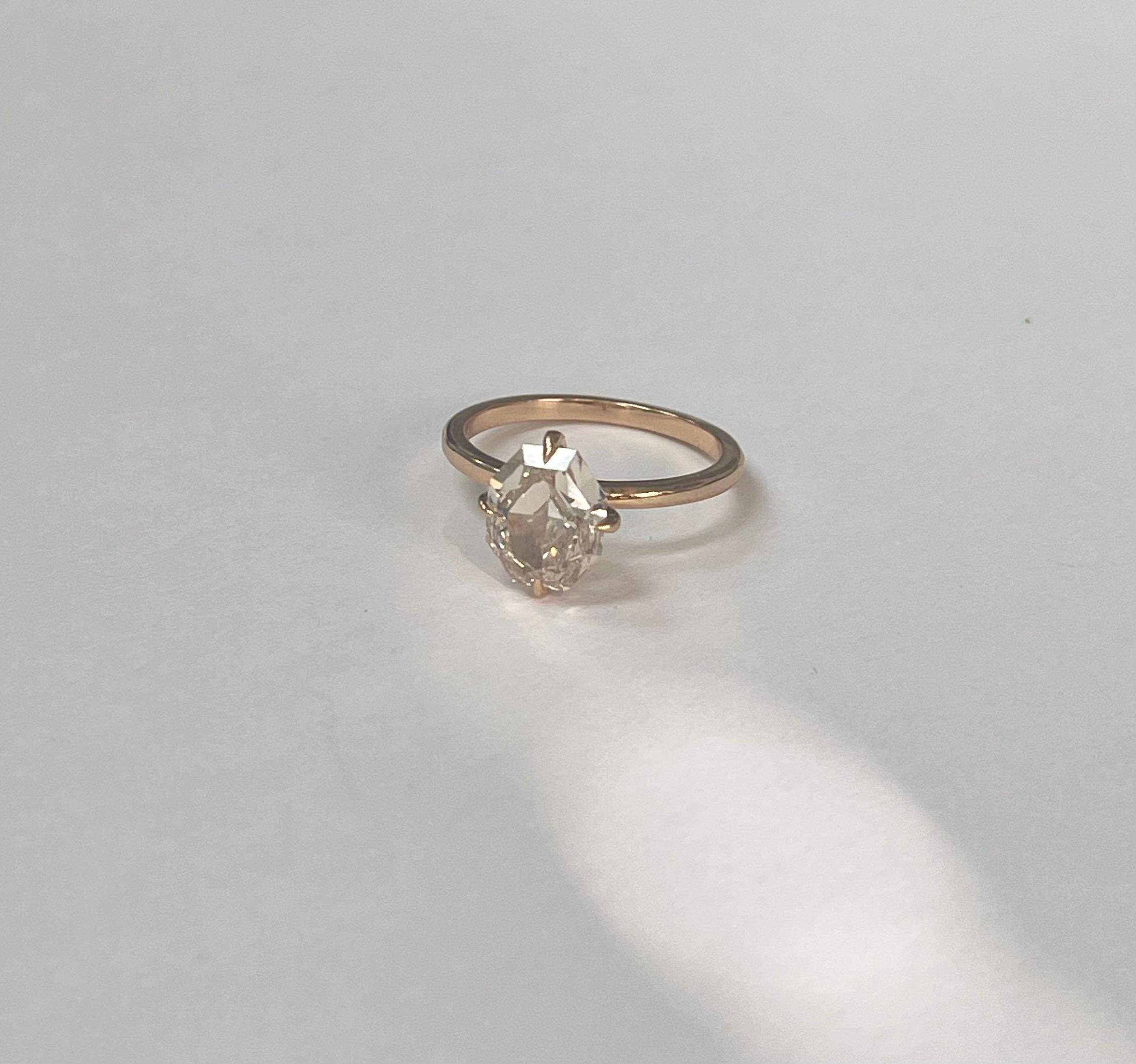Bague de fiançailles en or rose avec diamant octogonal de couleur brun rosé, GIA en vente 6