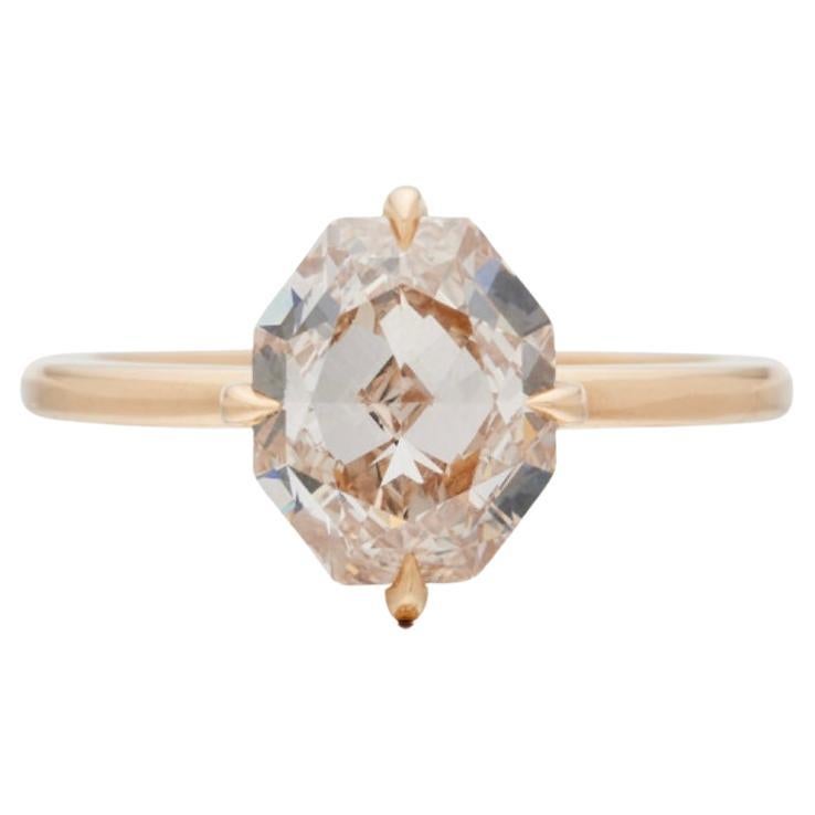 Fancy Light Pinkish Brown Octagonal Diamond Engagement Ring in Rose Gold, GIA For Sale