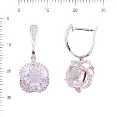 Fancy Light Purple Amethyst White Diamond White Gold Dangle Lever-Back Earrings