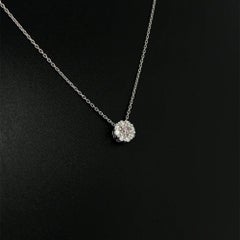 Collana d'epoca in platino con diamanti aureolati rosa chiaro e fantasia