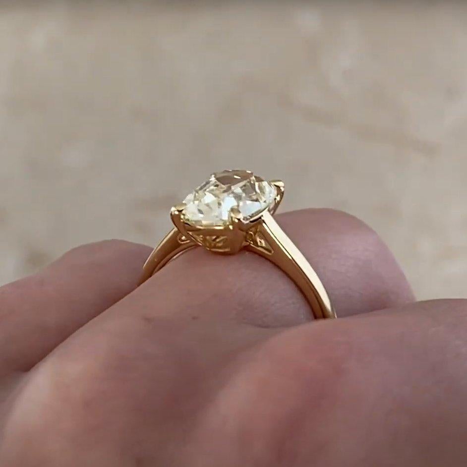 Art Deco Fancy Light Yellow Antique Cushion Cut Diamond (GIA Approx 2.70-Carats) Ring For Sale