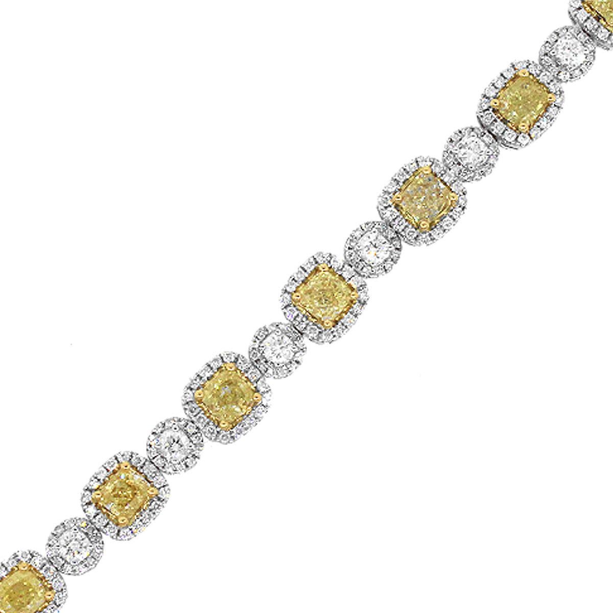 Fancy Light Yellow Cushion Cut Diamond Tennis Bracelet