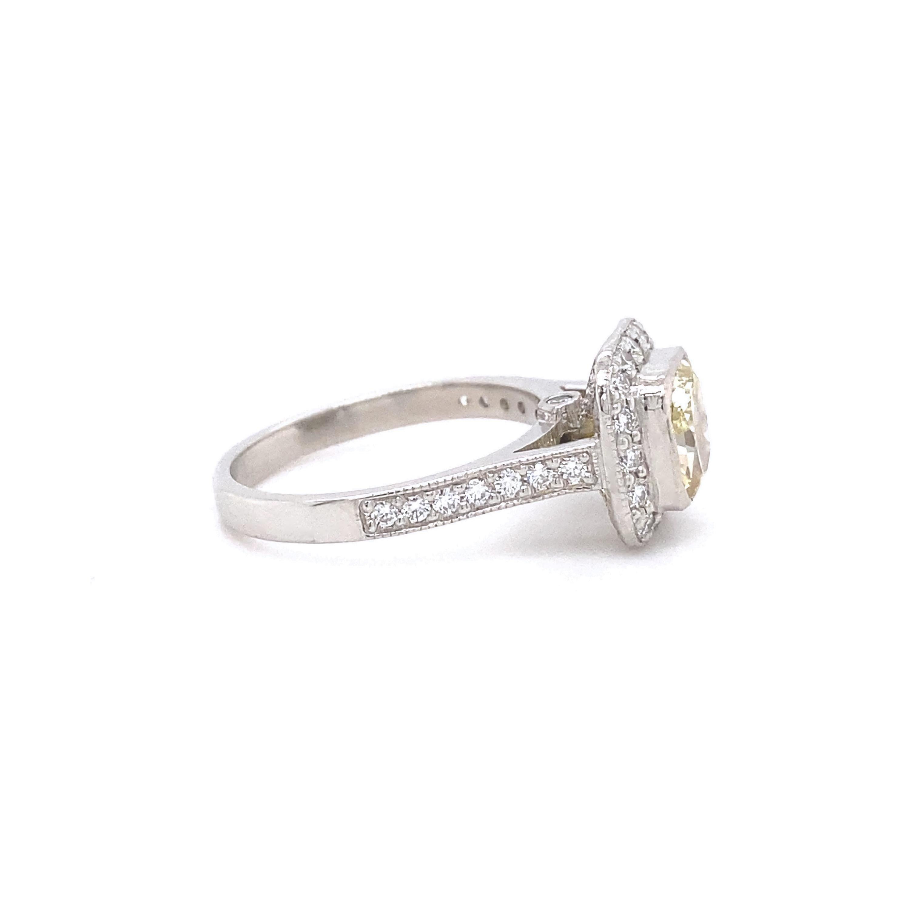 Fancy Light Yellow Cushion Diamond 2.01 Carat Halo Engagement Ring GIA Platinum 5