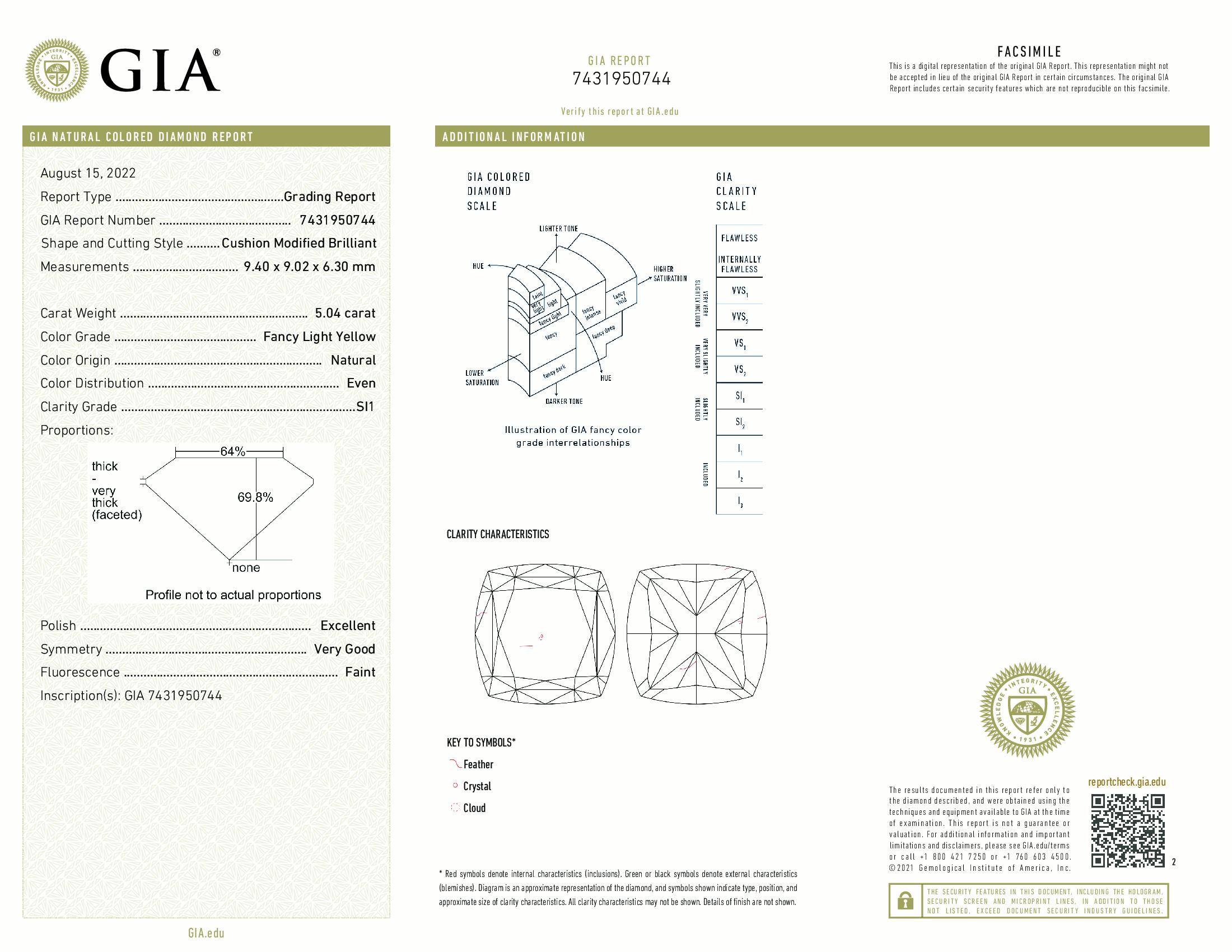 Artikel #8051

GIA zertifiziert 
18K Damenring 5,04 Karat Fancy Light Yellow Cushion Diamant und 1,16 Karat Diamant

Farbiger Edelstein: 5,04ct Fancy Light Yellow Diamant
Edelmetall: 18K Weißgold Ring
Form und Schnittart: Kissen 
Karat Gewicht: 5,04