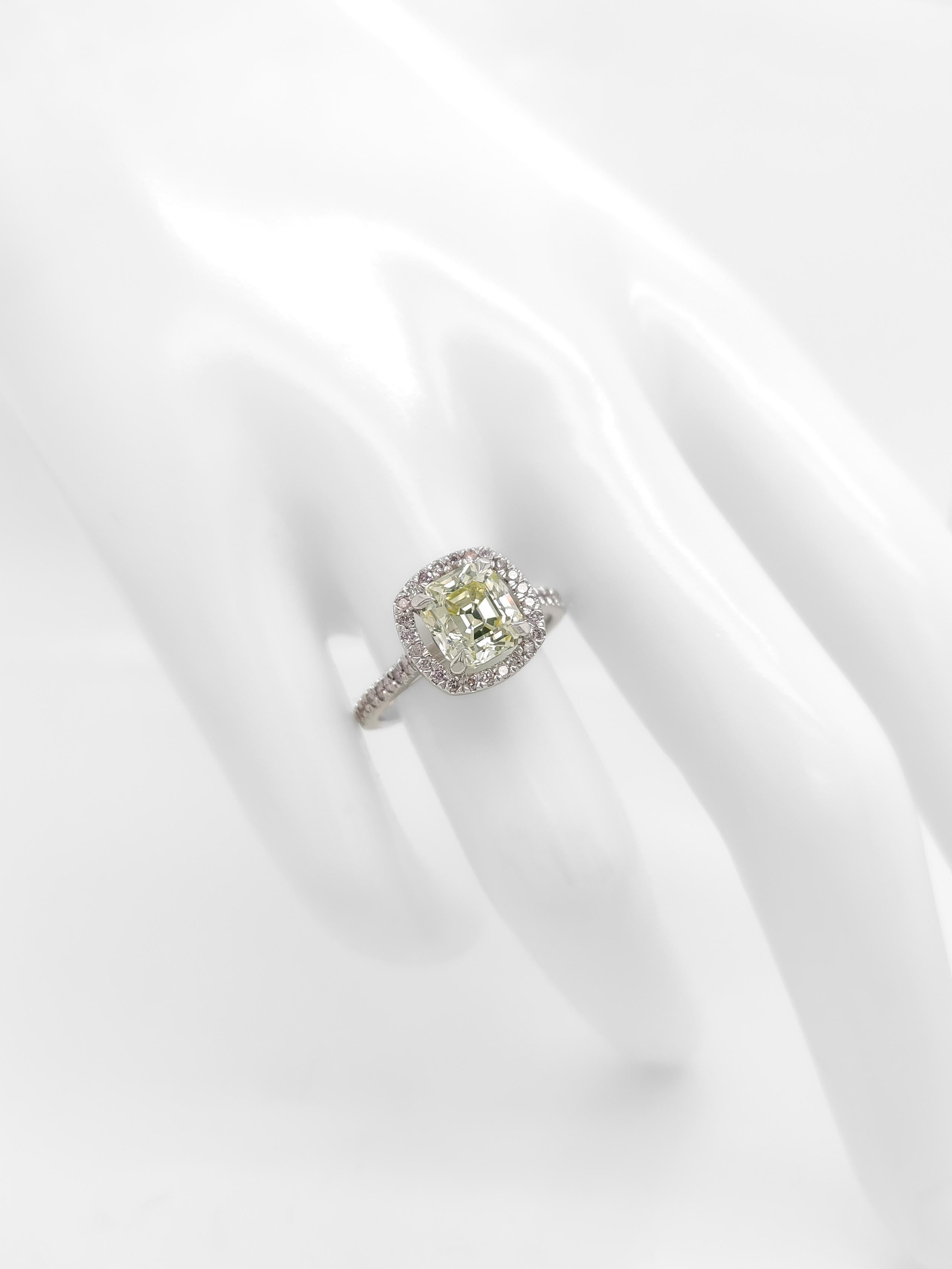 Octagon Cut Fancy Light Yellow Diamond Engagement Ring 14k White Gold (2.25ct tw) For Sale