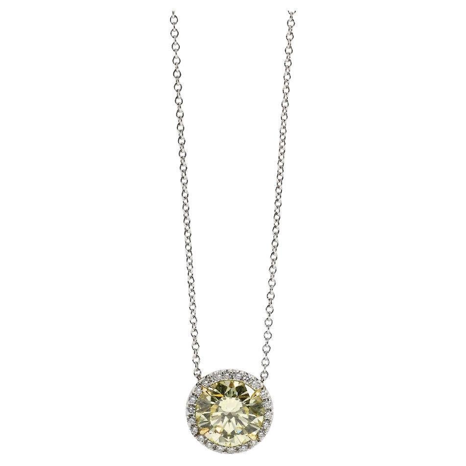 GIA Certified Fancy Light Yellow Diamond Pendant Halo Necklace