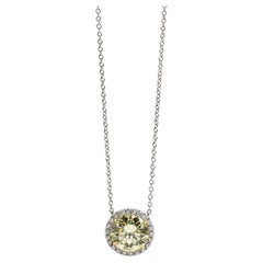 GIA Certified Fancy Light Yellow Diamond Pendant Halo Necklace