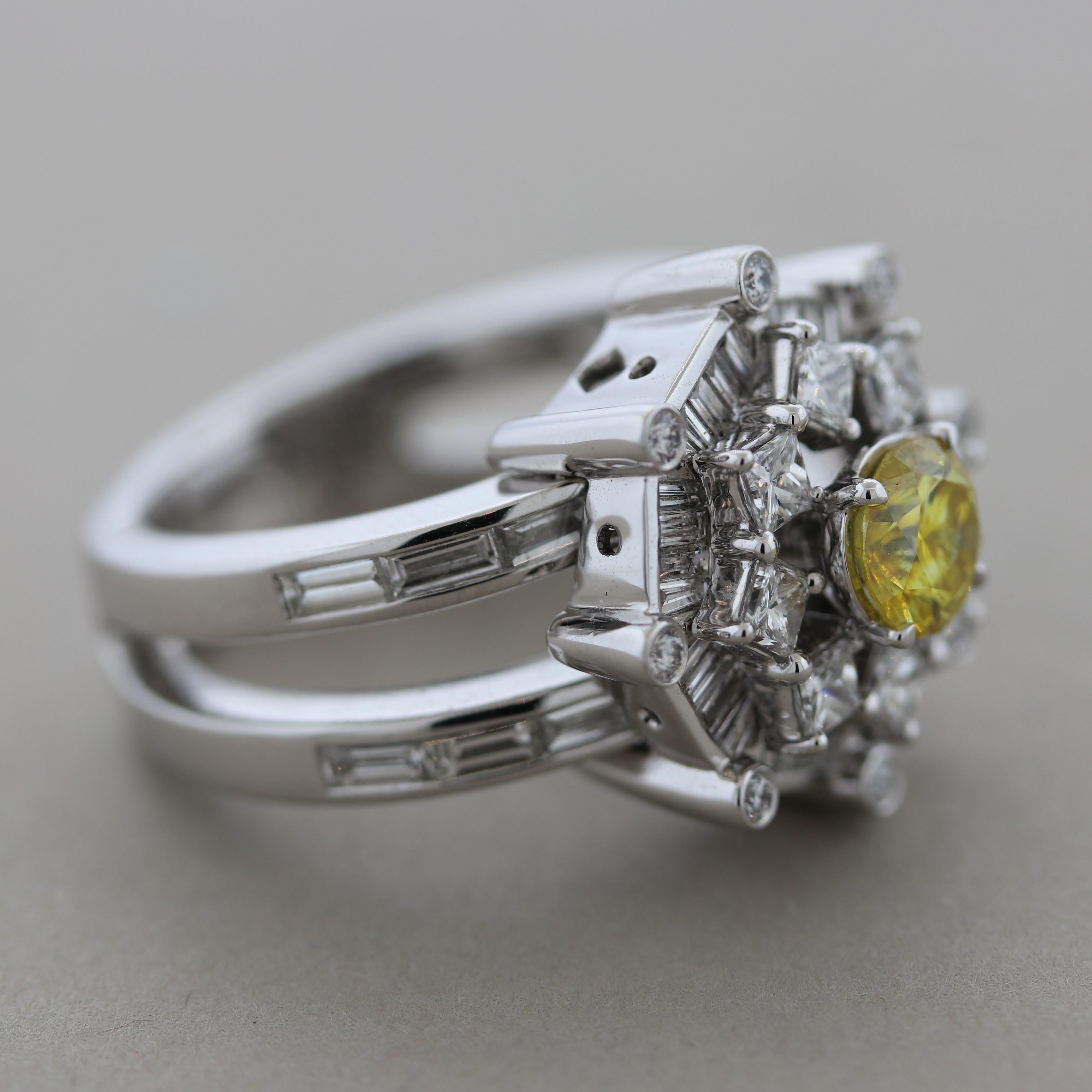Fancy Light Yellow Diamond Platinum Engagement Ring In New Condition For Sale In Beverly Hills, CA