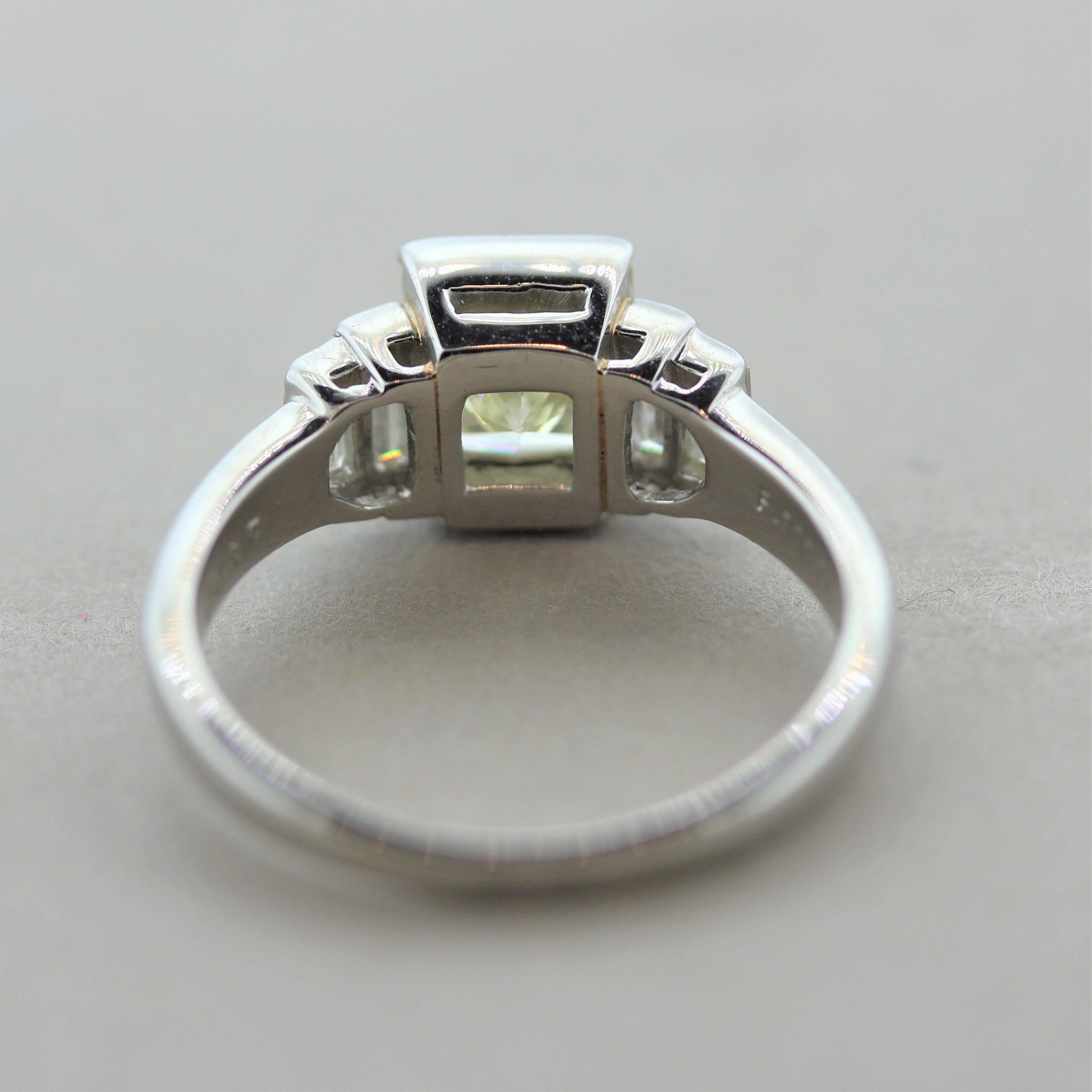 Fancy Light Yellow Diamond Platinum Engagement Ring In New Condition For Sale In Beverly Hills, CA