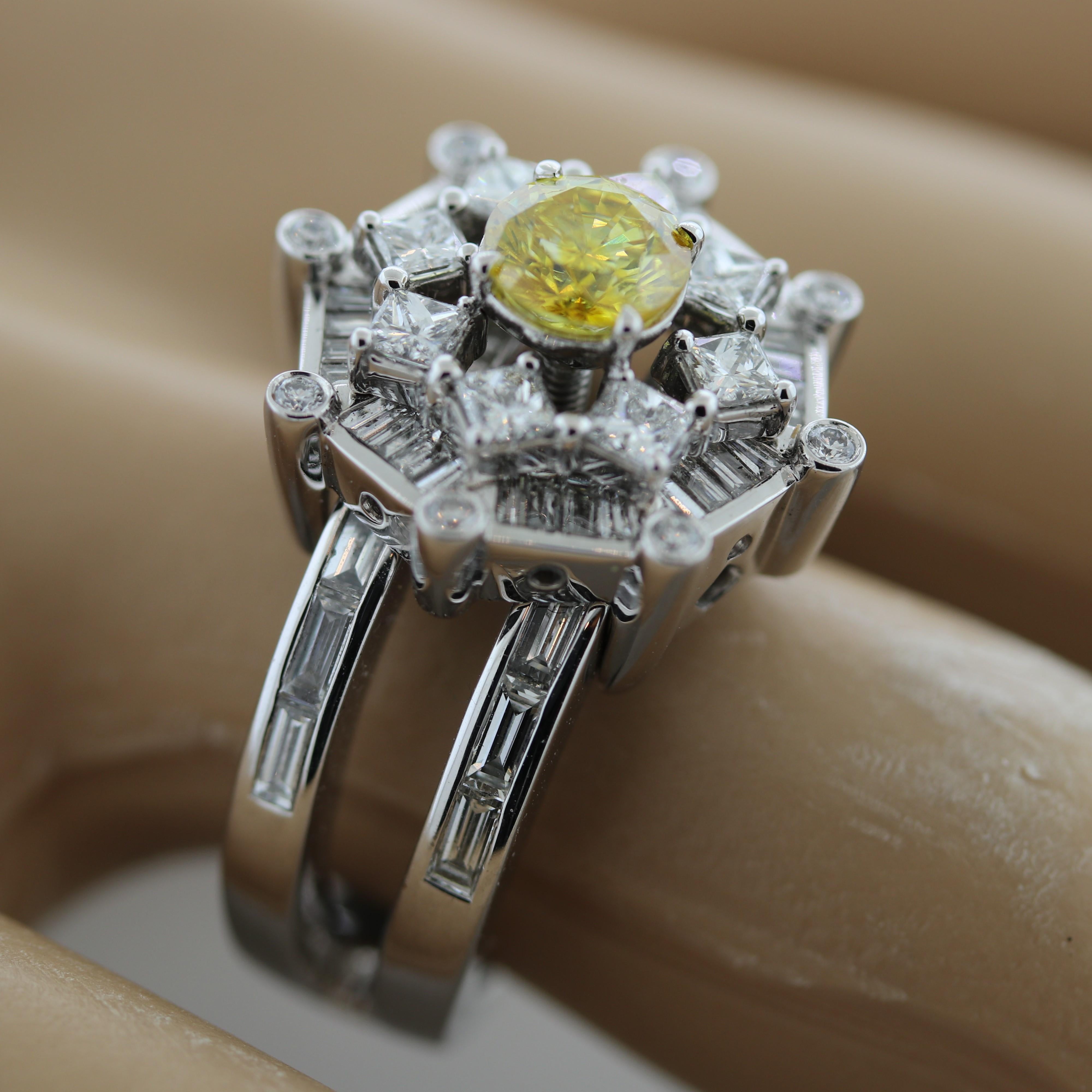 Fancy Light Yellow Diamond Platinum Engagement Ring For Sale 1