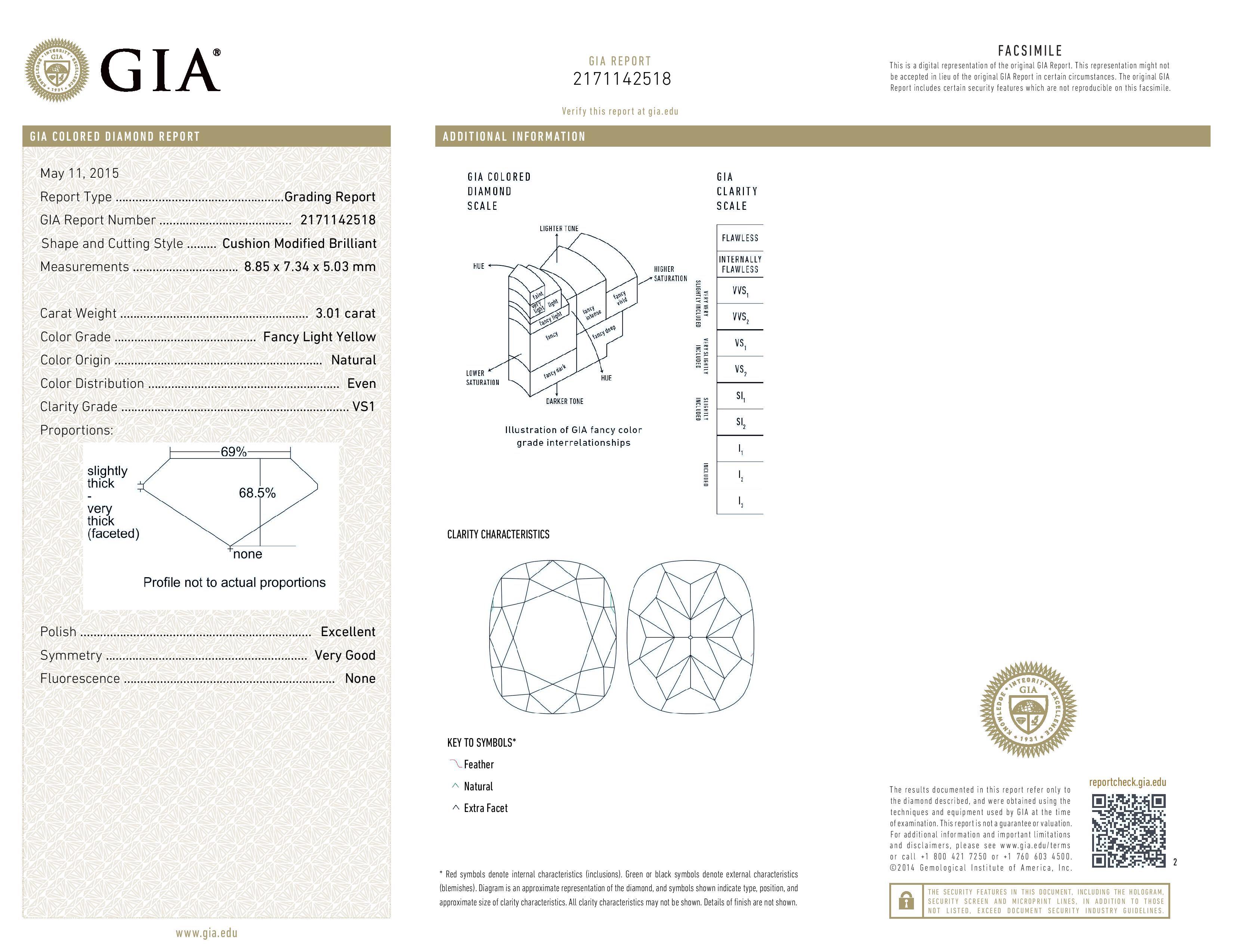 Fancy Hellgelber Diamantring 3,01 Karat im Kissenschliff GIA zertifiziert (Zeitgenössisch) im Angebot