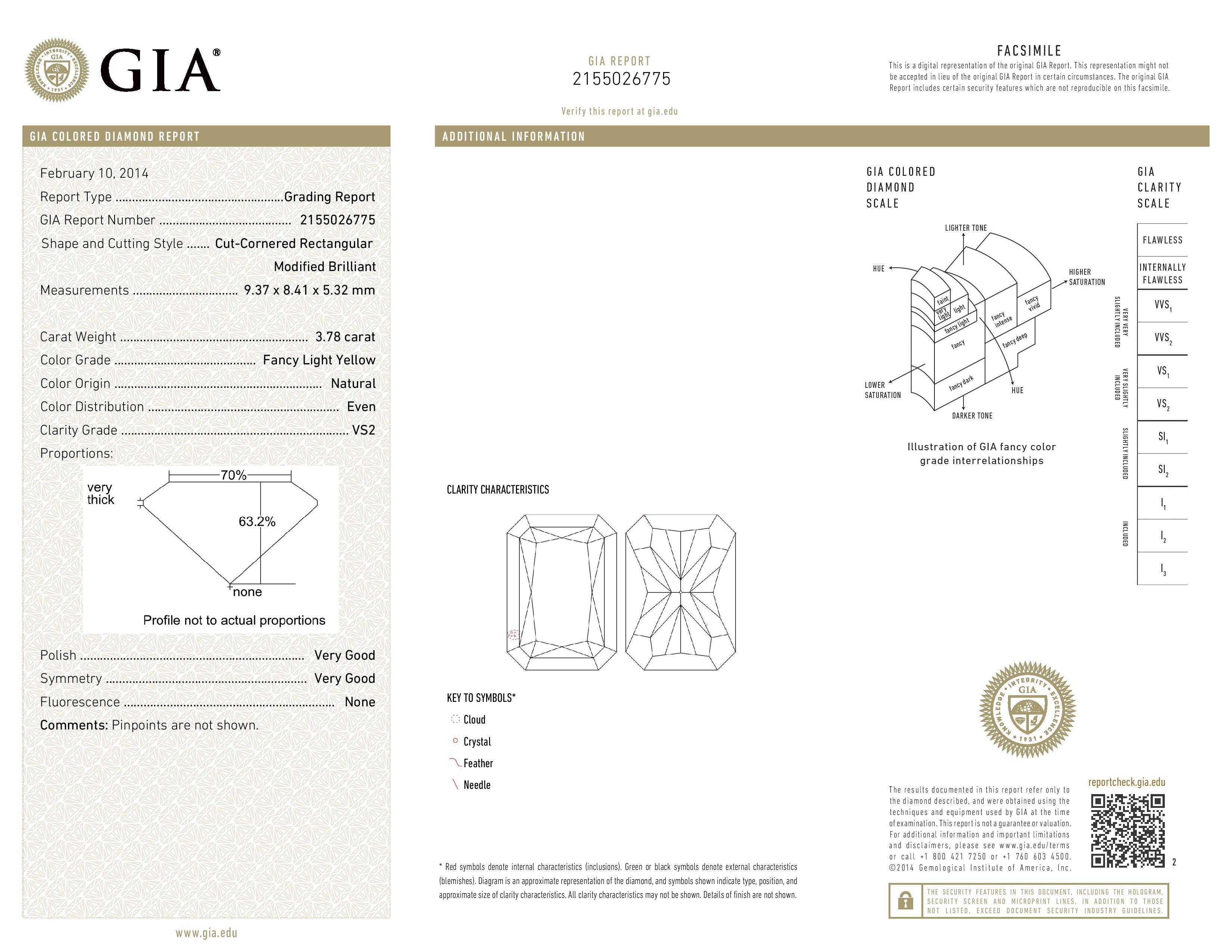 Fancy Hellgelb Diamantring 3,78 Karat Radiant-Schliff GIA zertifiziert (Moderne) im Angebot