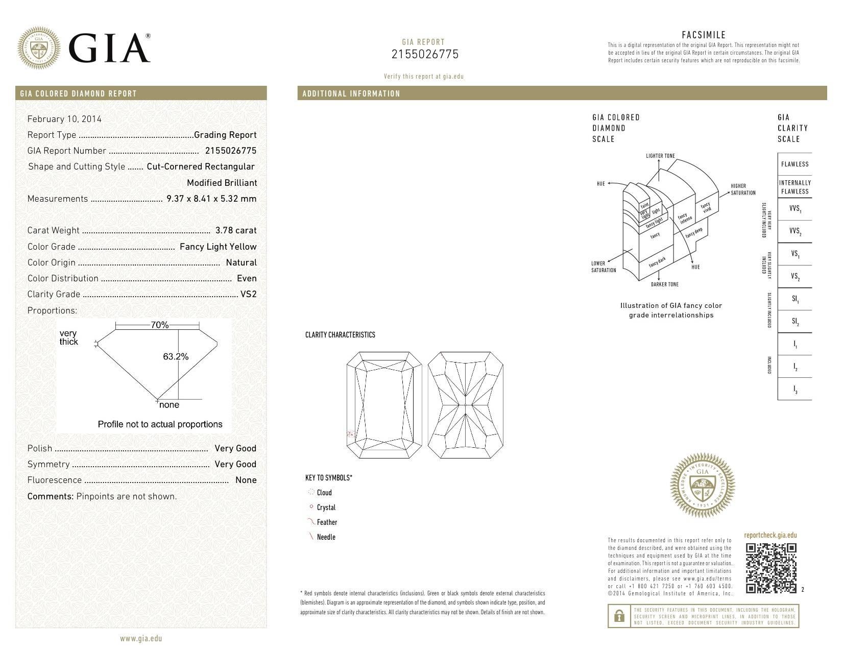 Fancy Hellgelb Diamantring 3,78 Karat Radiant-Schliff GIA zertifiziert im Angebot 5