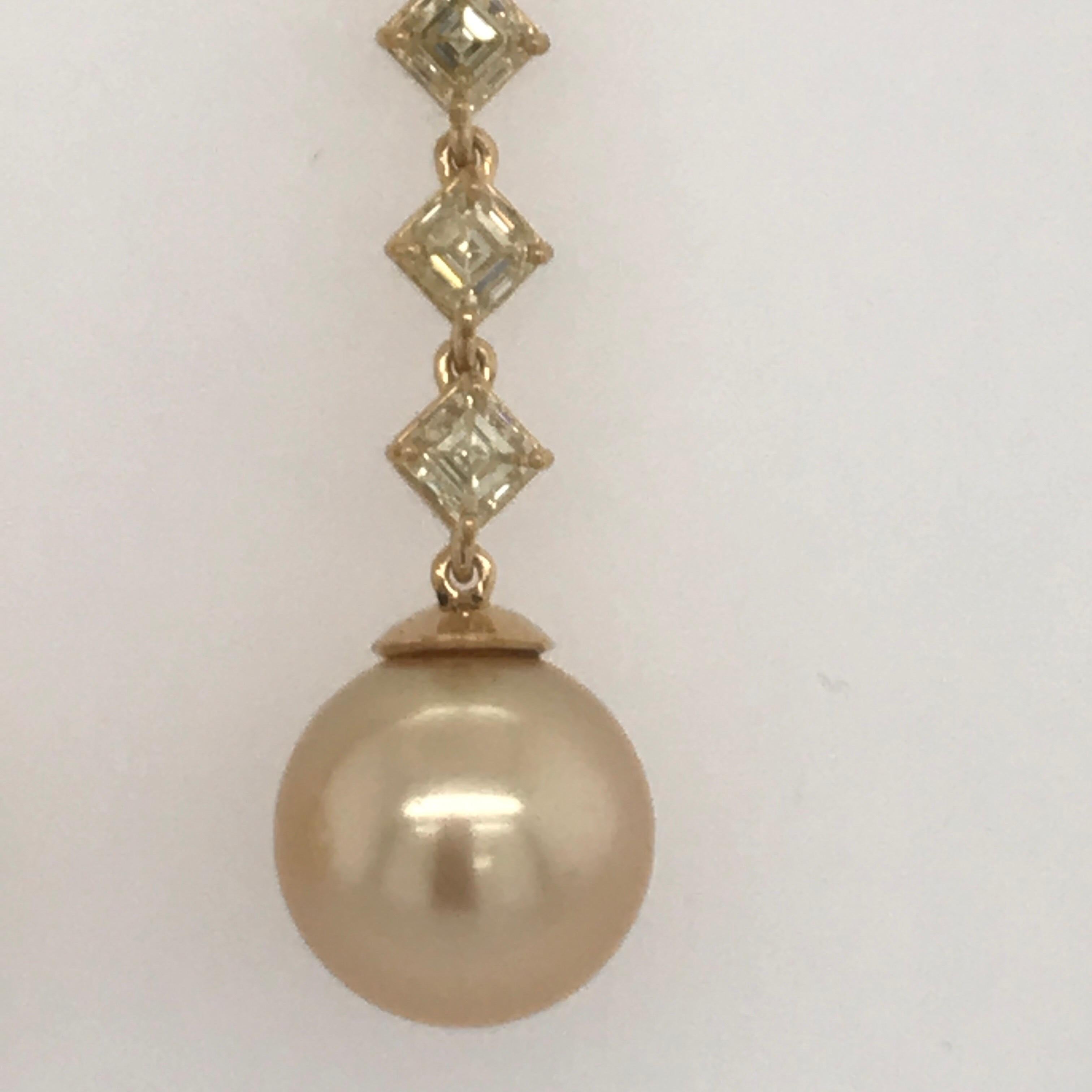 Women's Fancy Light Yellow Diamond South Sea Drop Earrings 6.14 Carat VVS2-VS1 22 Karat For Sale