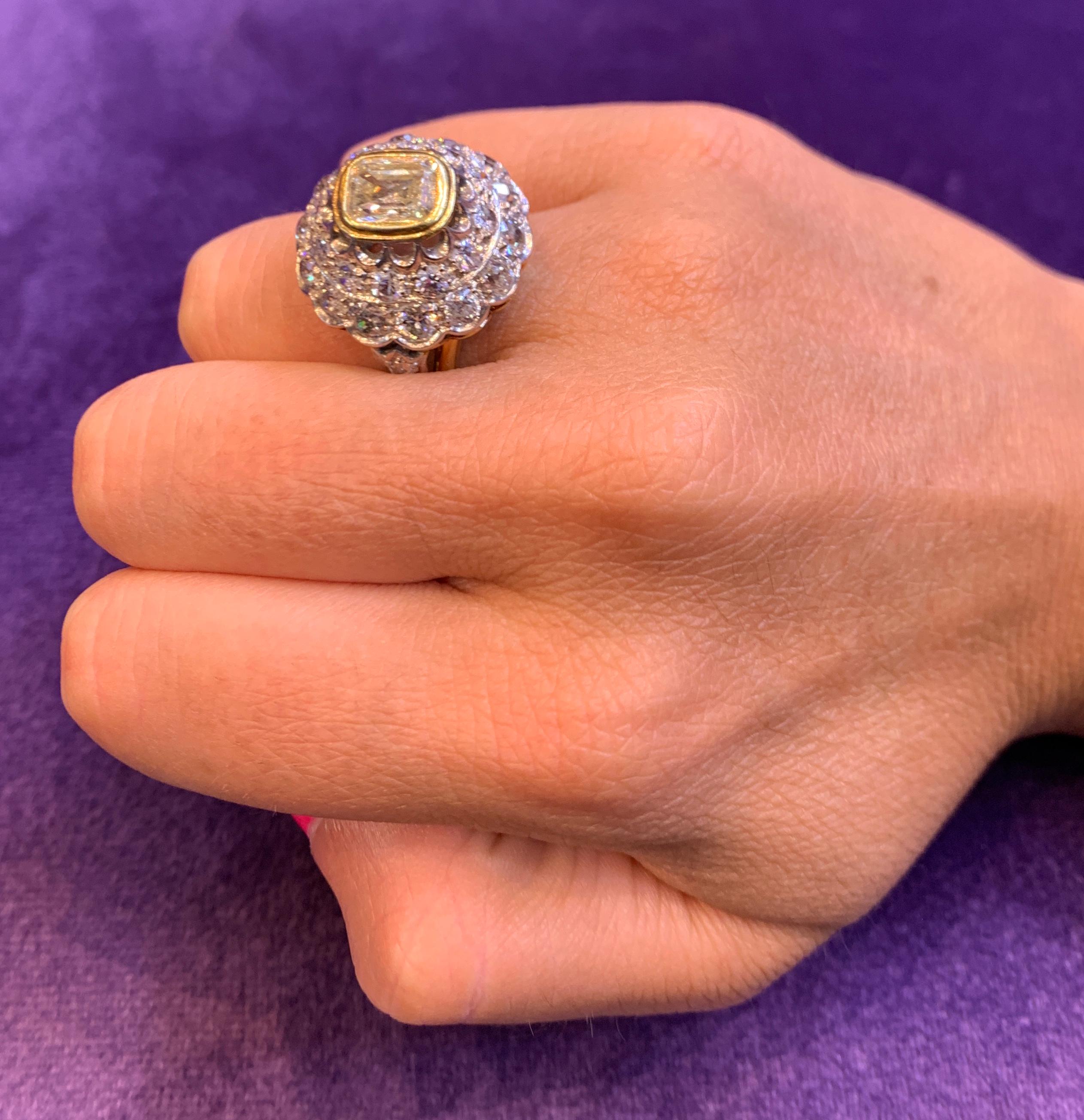 Women's Fancy Light Yellow Emerald Cut & Diamond Ring  For Sale