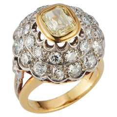 Fancy Light Yellow Emerald Cut & Diamond Ring 