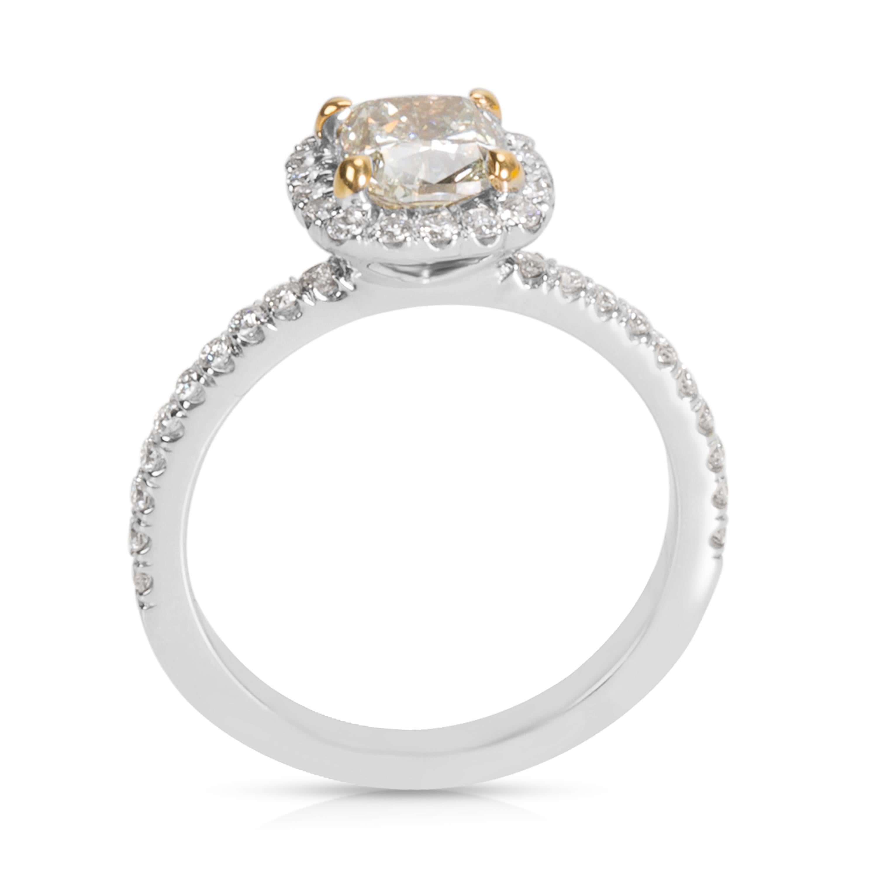 Cushion Cut Fancy Light Yellow Green Diamond Engagement Ring 18 Karat Gold '1.41 Carat'
