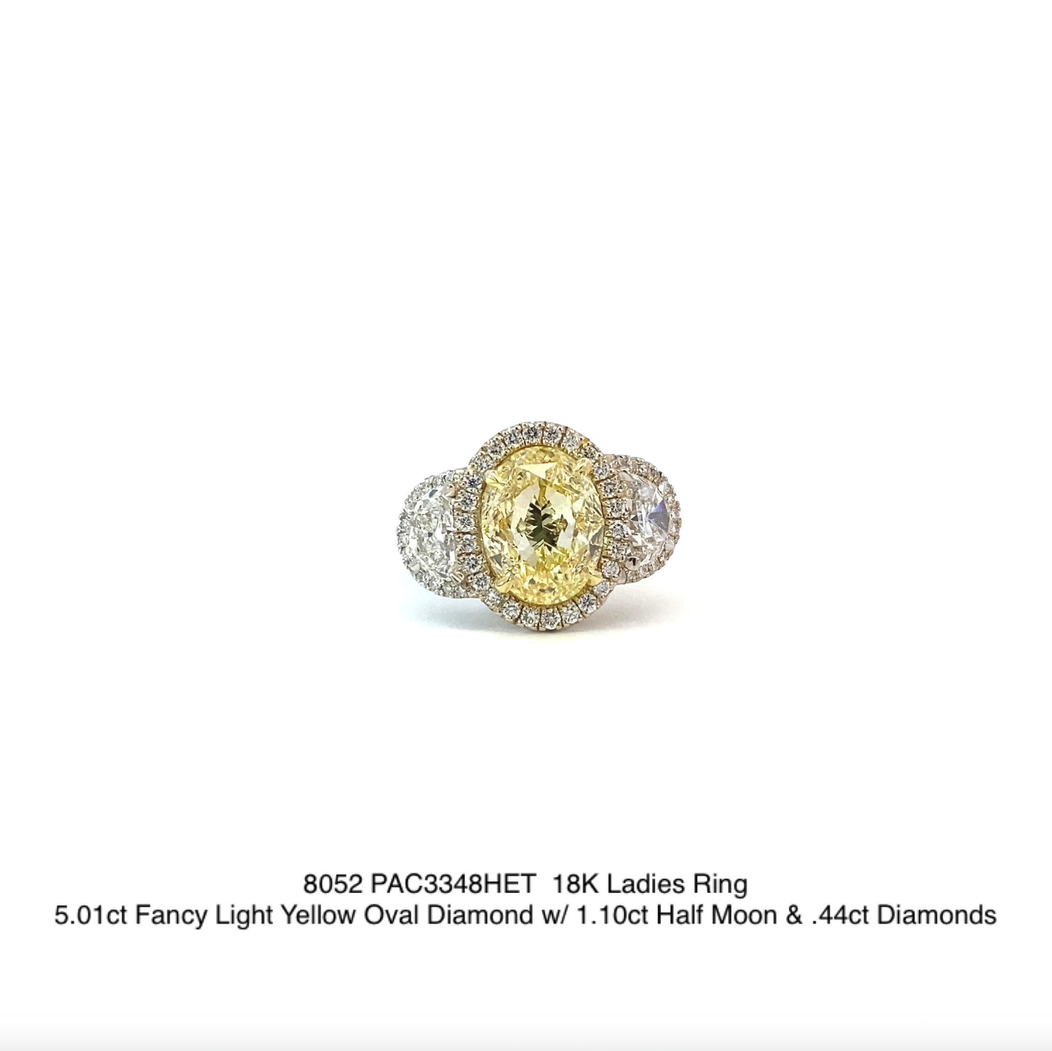 Article #8052

Certifié GIA 
Bague pour dame 18K Diamant ovale de 5,01 carats de couleur jaune clair, demi-lune de 1,10 carat et diamant de 0,44 carat

Pierre précieuse de couleur : 5.01ct Fancy Yellow Oval Diamond
Métal précieux : Bague en or blanc
