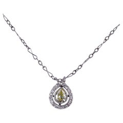 Fancy Light Yellow Pear Diamond Pendant Platinum Necklace