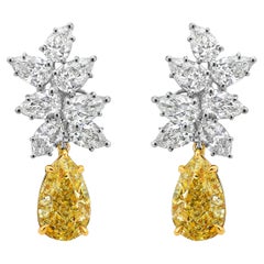 Fancy Light Yellow Pear Shape Diamond Cluster Earrings