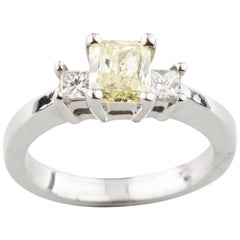 Retro Fancy Light Yellow Radiant Cut 14 Karat White Gold 1.01 Carat Engagement Ring