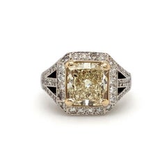 Fancy Light Yellow Radiant Cut and White Diamond Engagement Ring 18k Two Tone