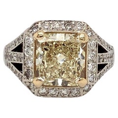 Fancy Light Yellow Radiant Cut and White Diamond Engagement Ring 18k Two Tone